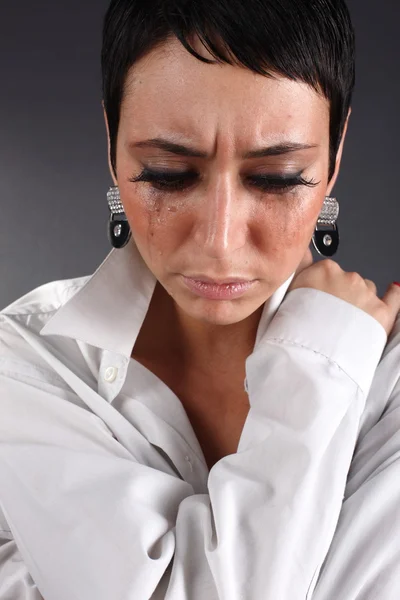 Mujer triste depresión con lágrimas —  Fotos de Stock