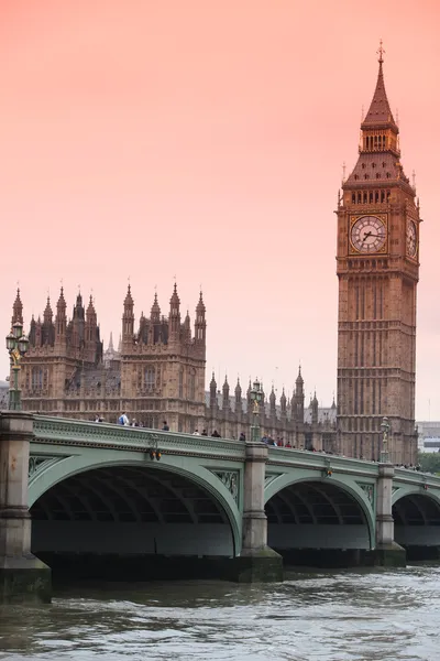 Solnedgang på Big Ben, London gotisk arkitektur, Storbritannien - Stock-foto