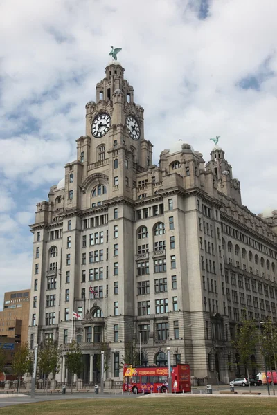 Liverpool 's Historic Liver Building and Clocktower, Liverpool, Inglaterra, Reino Unido — Fotografia de Stock