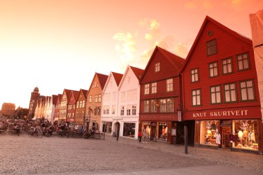 Bryggen, evleri on quay Bergen, Norveç