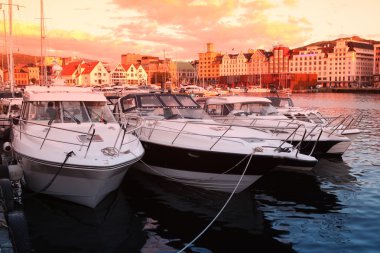 Sailing yacht in the harbor of Bergen. Norway