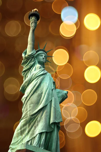 NY Estátua da Liberdade contra feriados flash circle — Fotografia de Stock