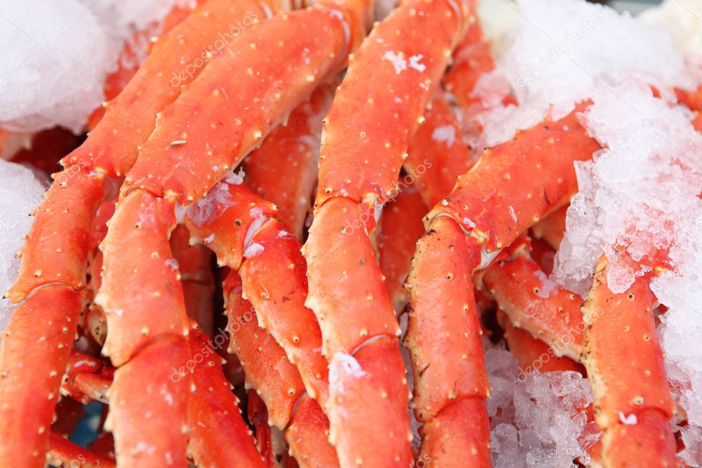 Fresh crab legs at a seafood market