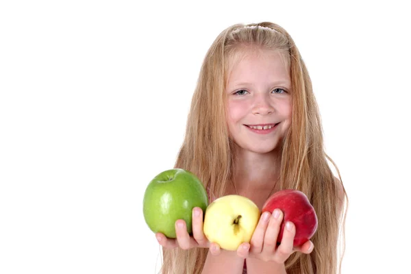 Adorable niña con manzana —  Fotos de Stock