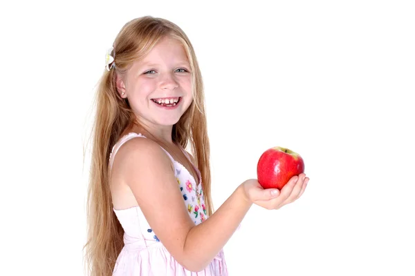 Adorable little girl with apple — Stock Photo, Image