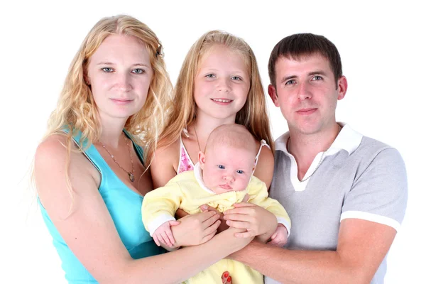 Happy family with adorable little two sisters 8 year and 3 month — Stock Photo, Image