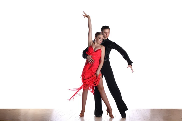 Bailarines latinos en salón aislados en blanco —  Fotos de Stock