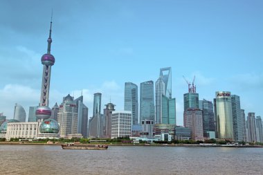 shanghai Pudong skyline görünümünden bund