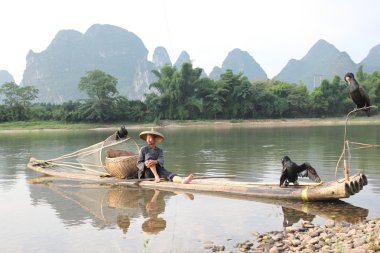 Chinese man fishing clipart