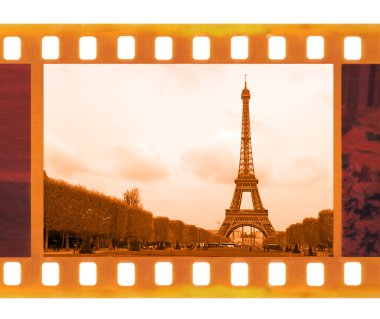 Vintage eski 35mm kare fotoğraf film Paris'te Eyfel Kulesi ile