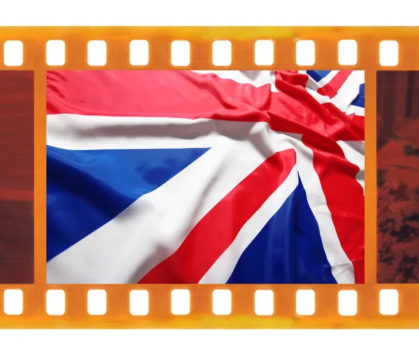 Vintage παλιά πλαίσιο φωτογραφιών φιλμ 35mm με το Ηνωμένο Βασίλειο, η βρετανική σημαία, η Ένωση j — Φωτογραφία Αρχείου