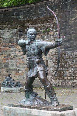 heykeli robin hood nottingham Kalesi, nottingham, İngiltere