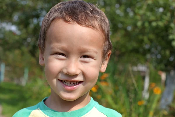 Retrato de um menino engraçado 3-4 anos de idade ao ar livre — Fotografia de Stock