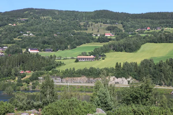 Land hus i byn i Norge — Stockfoto