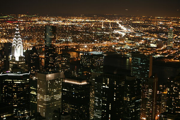 Night view of New York city, Manhattan, USA