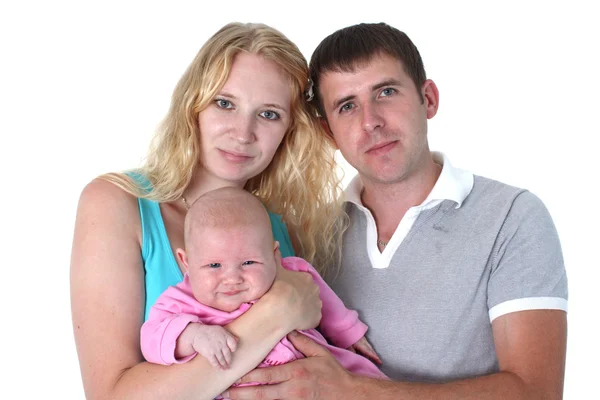 Familia feliz con adorable bebé pequeño de 3 meses de edad — Foto de Stock