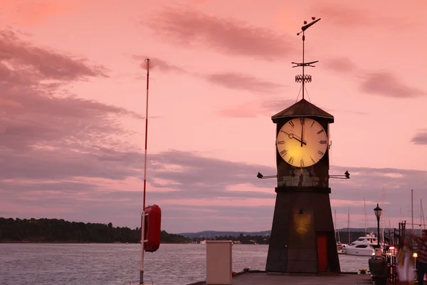 Clock tower on the pier of Oslo — Stock Photo, Image