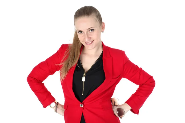 Casual woman in red coat — Stock Photo, Image