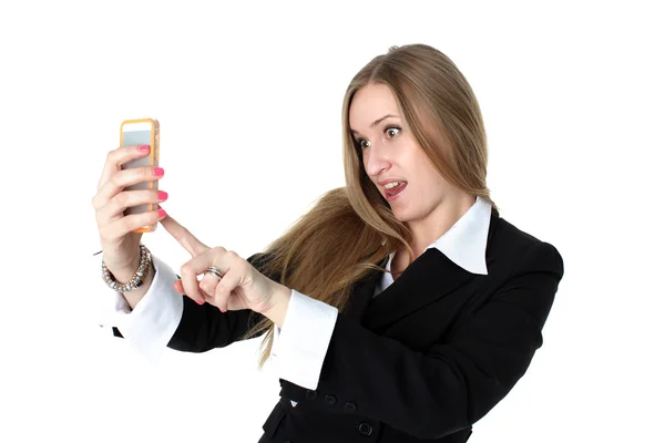 Woman take a self portrait with her phone Stock Picture