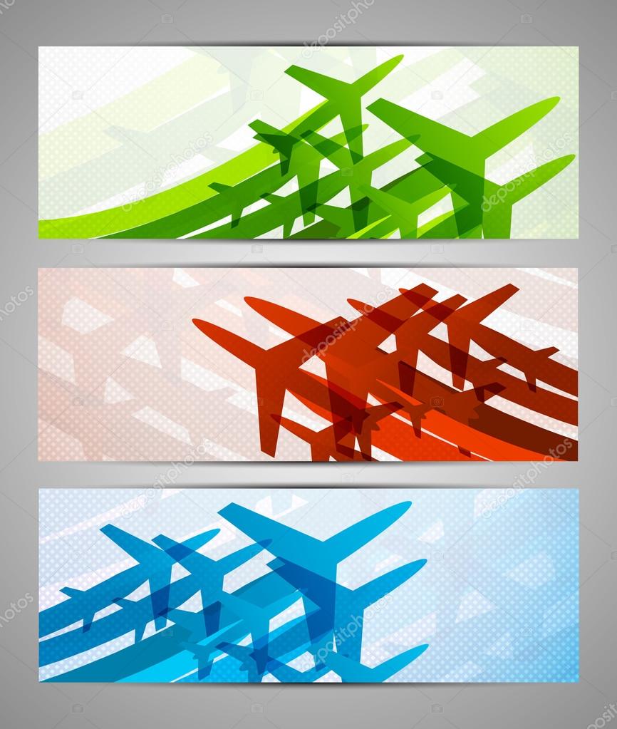 Set of banners with airplanes