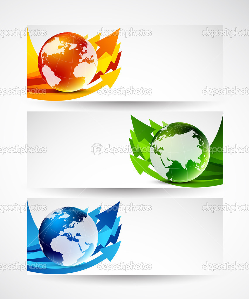 Set of banners with arrows and globes