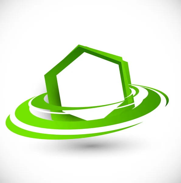 Green flying hexagon — Stock Vector