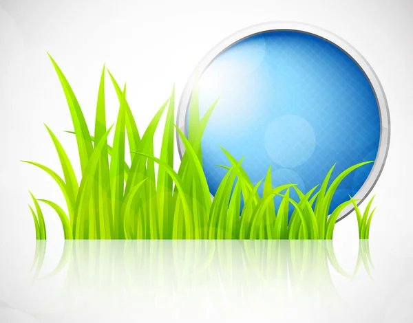 Round blue frame in grass — Stock Vector