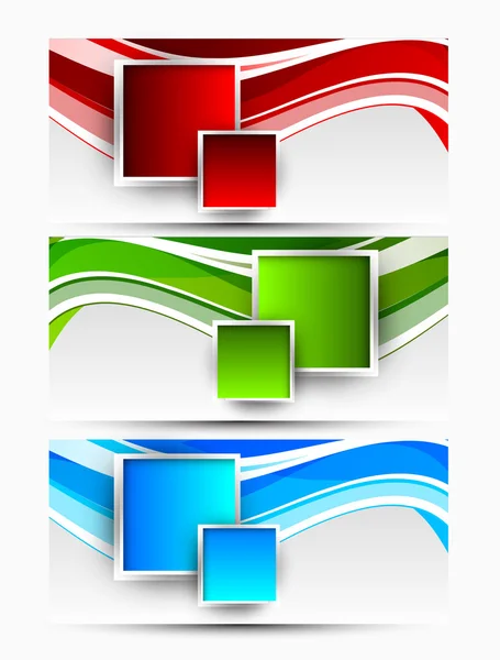 Ensemble de bannières ondulées avec carrés — Image vectorielle