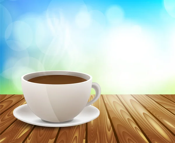 Xícara de café na mesa de madeira — Vetor de Stock