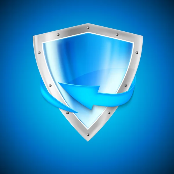 Blue shield with arrow — Stock Vector