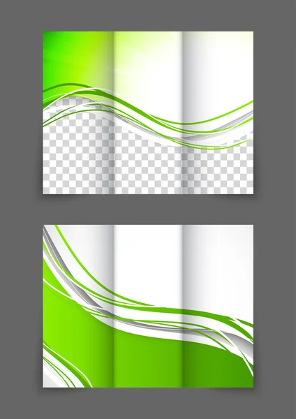 Üç katlı yeşil dalga broşürü — Stok Vektör
