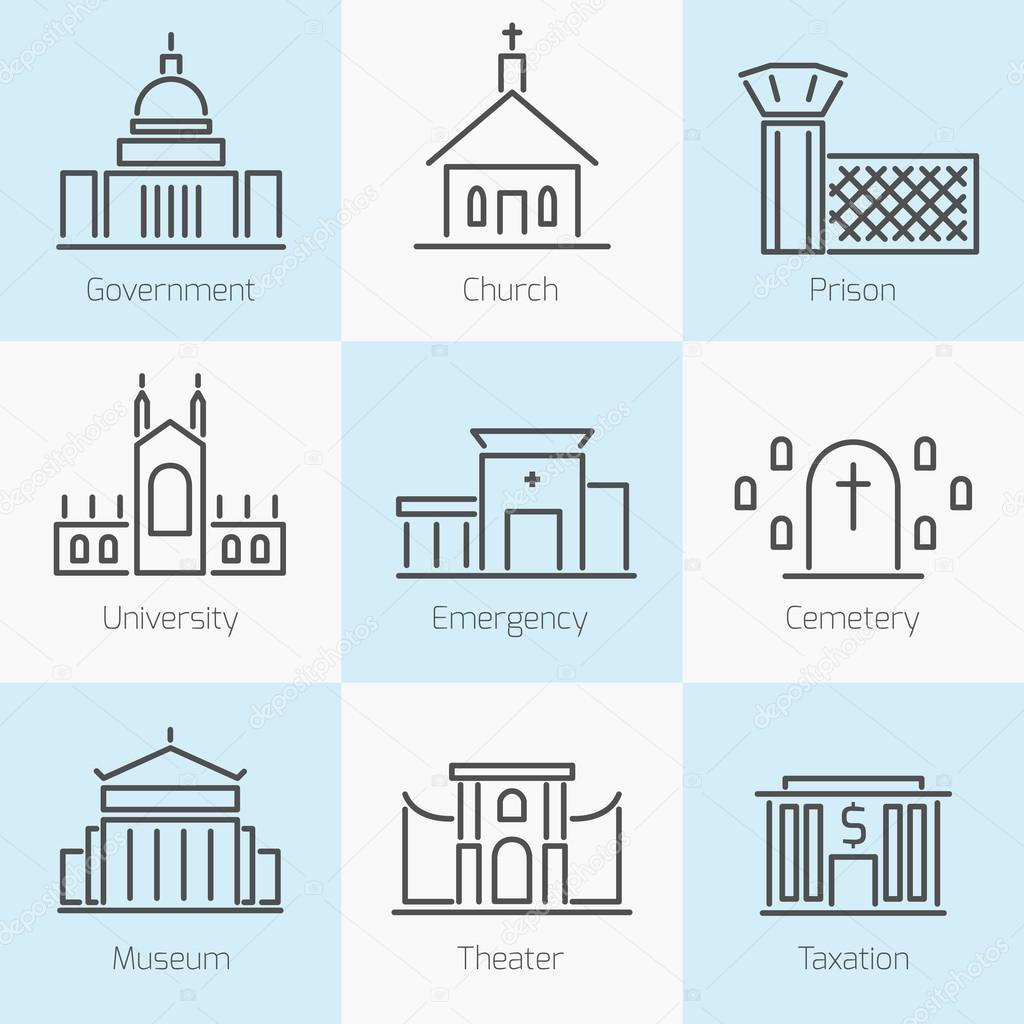 Set of government buildings icons