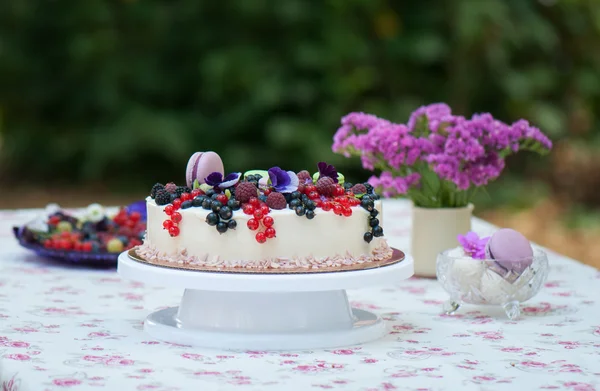 Kuchen mit frischen Beeren dekoriert — Stockfoto