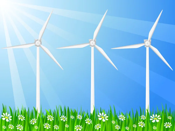 Câmp de iarbă și generator eolian — Vector de stoc