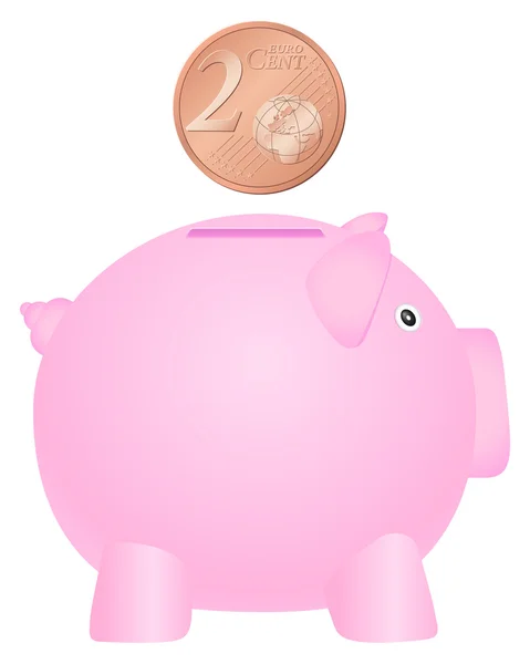 Piggy bank and two euro cent — Stock Vector