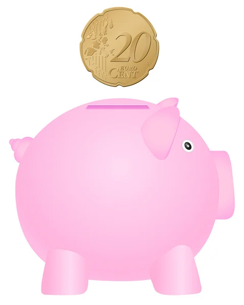 Piggy bank and twenty euro cent — Stock Vector