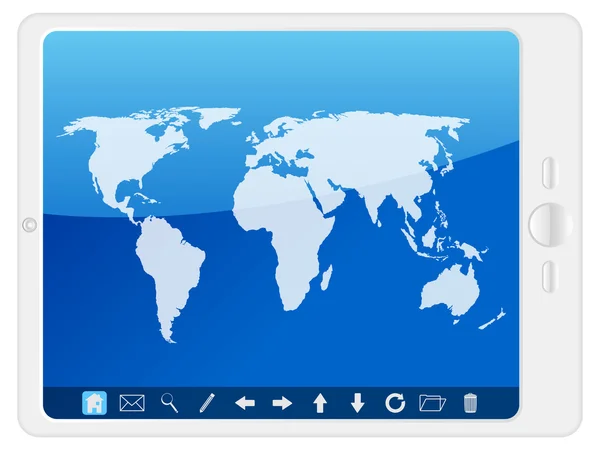 Λευκό pc δισκίο με παγκόσμιο χάρτη — Διανυσματικό Αρχείο