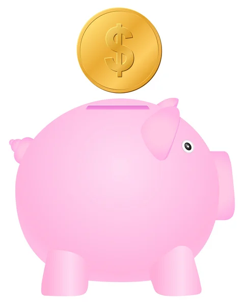 Piggy bank en dollar munt — Stockvector