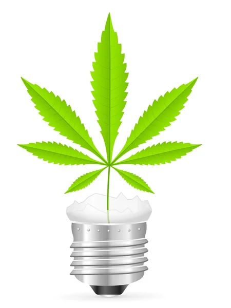 Broken light bulb and marijuana leaf — Stock Vector