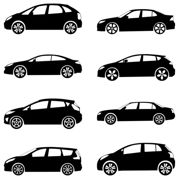 Conjunto de silueta coches — Vector de stock