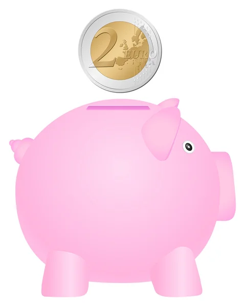Piggy bank and two euro coin — Stock Vector