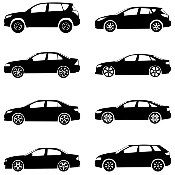 Conjunto de silueta coches — Vector de stock