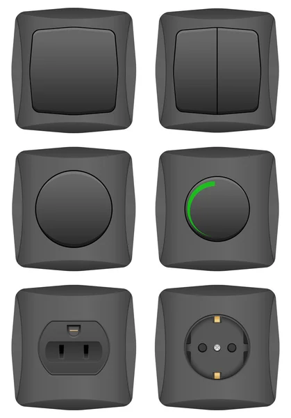 Black electric switch set — Stock Vector