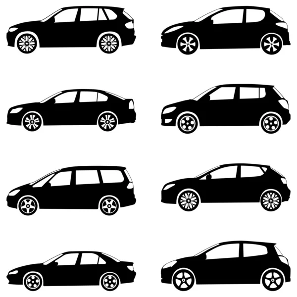 Conjunto de silueta coches — Vector de stock