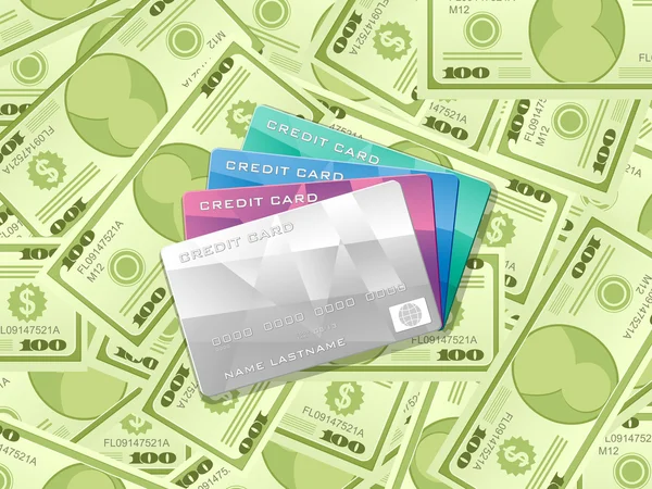Billetes en dólares y tarjetas de crédito — Vector de stock