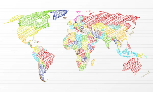 Dessin couleur carte du monde politique — Image vectorielle