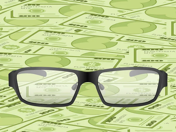 Glasses on dollar background — Stock Vector