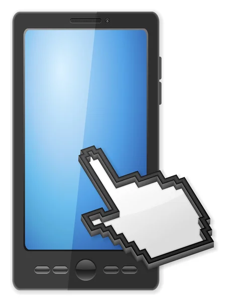 Slimme telefoon en hand cursor — Stockvector