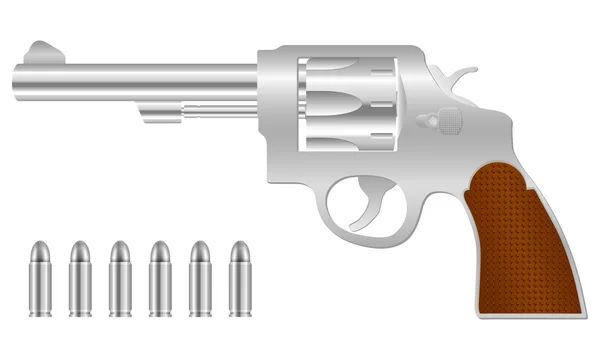 Revolver argenté et balles — Image vectorielle