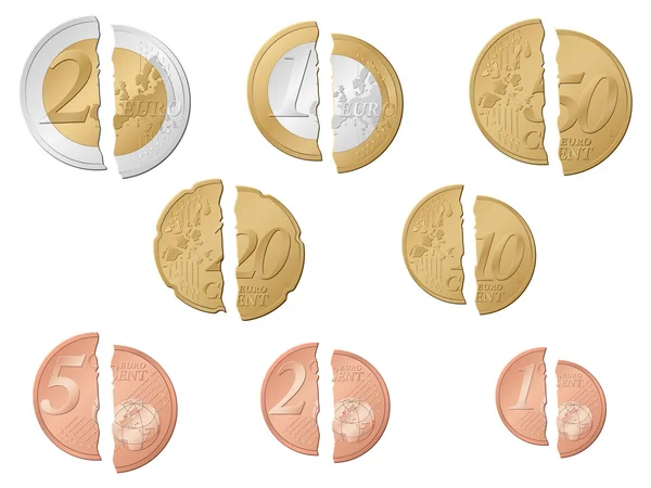 Gebroken euromunten — Stockvector